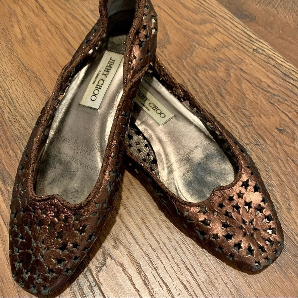 JIMMY CHOO Momo bronze leather ballet flats. Size 38.5. Made in Italy - Picture 2 of 8